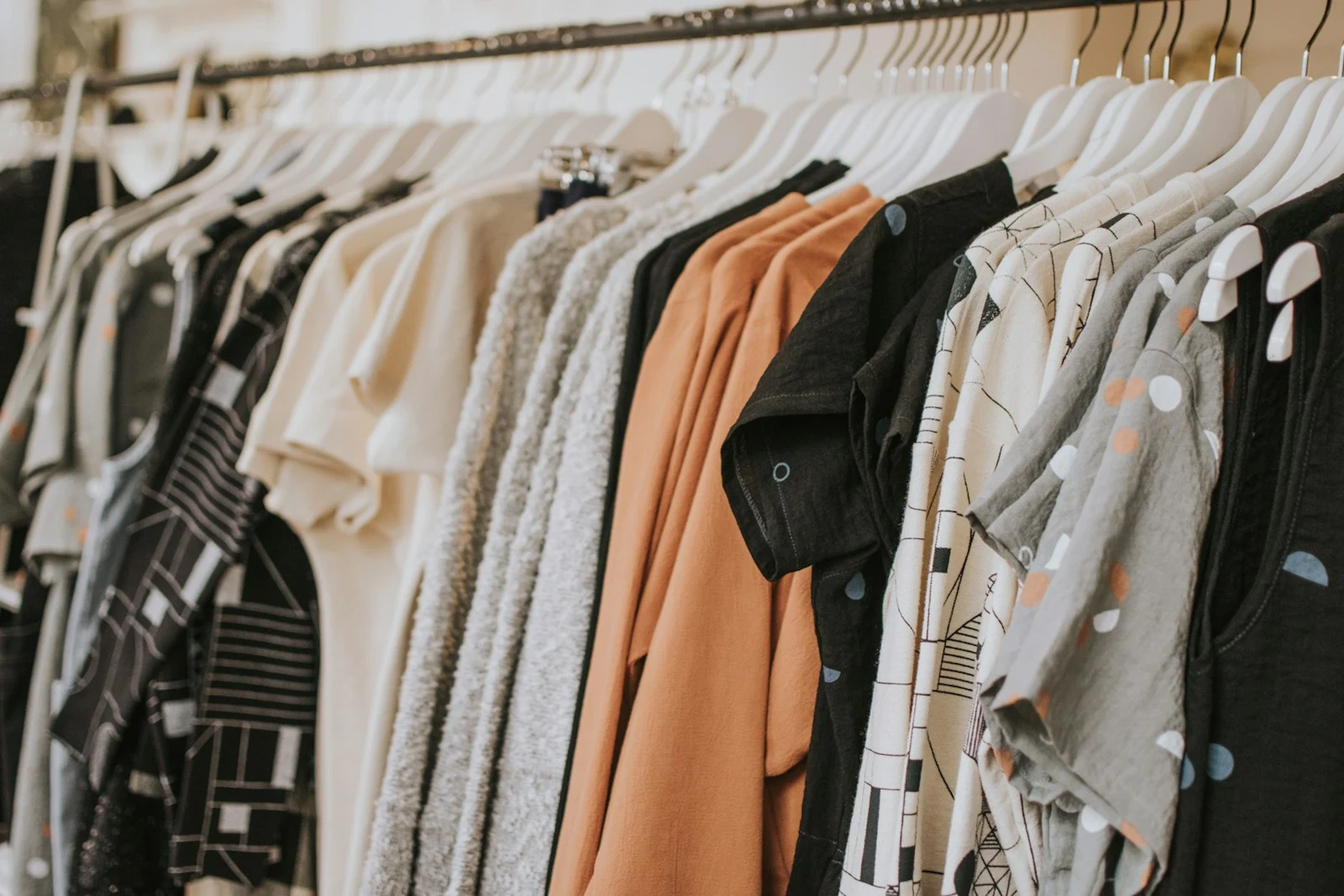 Colourful clothing on a rack in Shoreditch, London