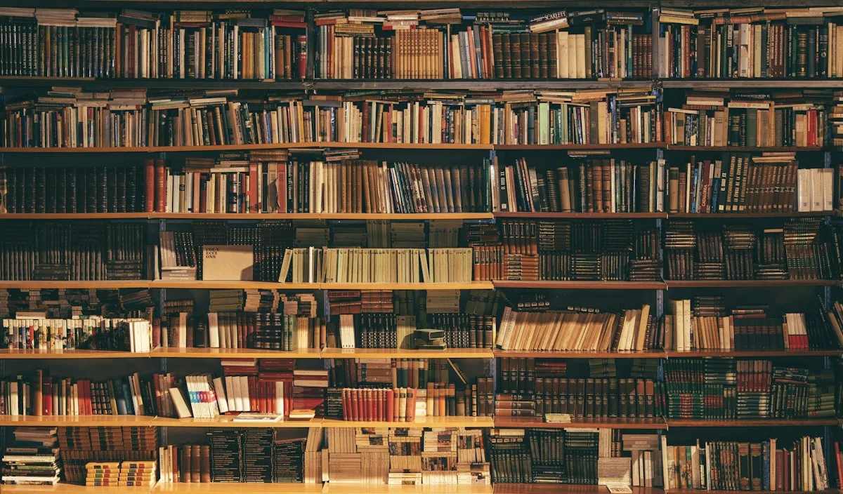 Realistic photograph of an adult book club around a table with cups and novels, no legible text