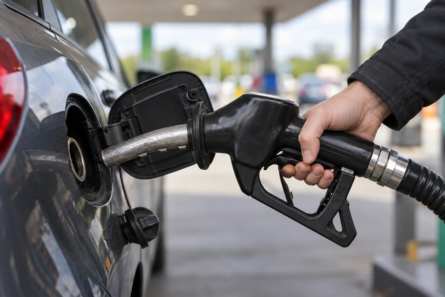 Fictional unbranded petrol nozzle and anonymous vehicle